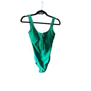 NWT Aerie Women's Lace Up Grommet Scoop One Piece Swimsuit Green Size XS